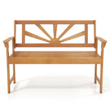 2-Seater Acacia Wood Loveseat Bench with Backrest and Armrests for Patio