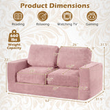 2-Seater Floor Couch Loveseat Foam Sofa with Removable Corduroy Cover