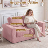2-Seater Floor Couch Loveseat Foam Sofa with Removable Corduroy Cover