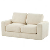 2-Seater Floor Couch Loveseat Foam Sofa with Removable Corduroy Cover