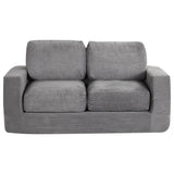 2-Seater Floor Couch Loveseat Foam Sofa with Removable Corduroy Cover