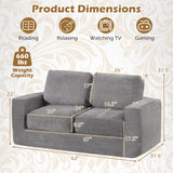 2-Seater Floor Couch Loveseat Foam Sofa with Removable Corduroy Cover