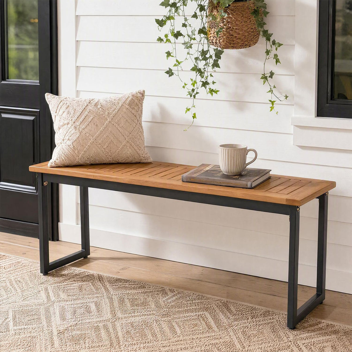 2-Seater Outdoor Dining Bench 800 LBS Max Load with Metal Legs-Setof2/Legs-Setof1