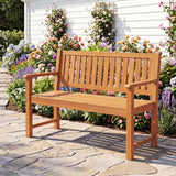 2-Seater Outdoor Wooden Bench with Backrest and Armrests