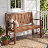 2-Seater Outdoor Wooden Bench with Backrest and Armrests