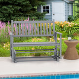 2 Seats Outdoor Glider Bench with Armrests and Slatted Seat