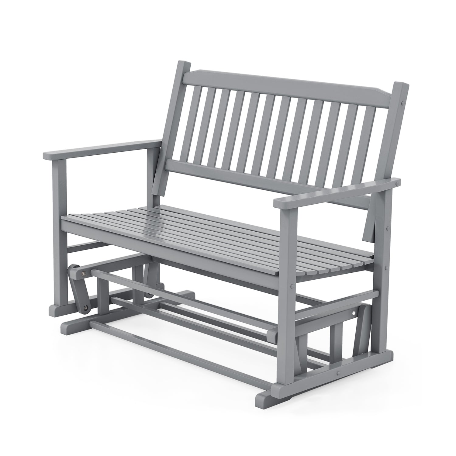 2 Seats Outdoor Glider Bench with Armrests and Slatted Seat