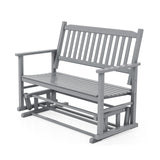 2 Seats Outdoor Glider Bench with Armrests and Slatted Seat