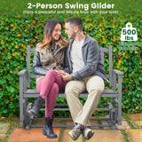 2 Seats Outdoor Glider Bench with Armrests and Slatted Seat