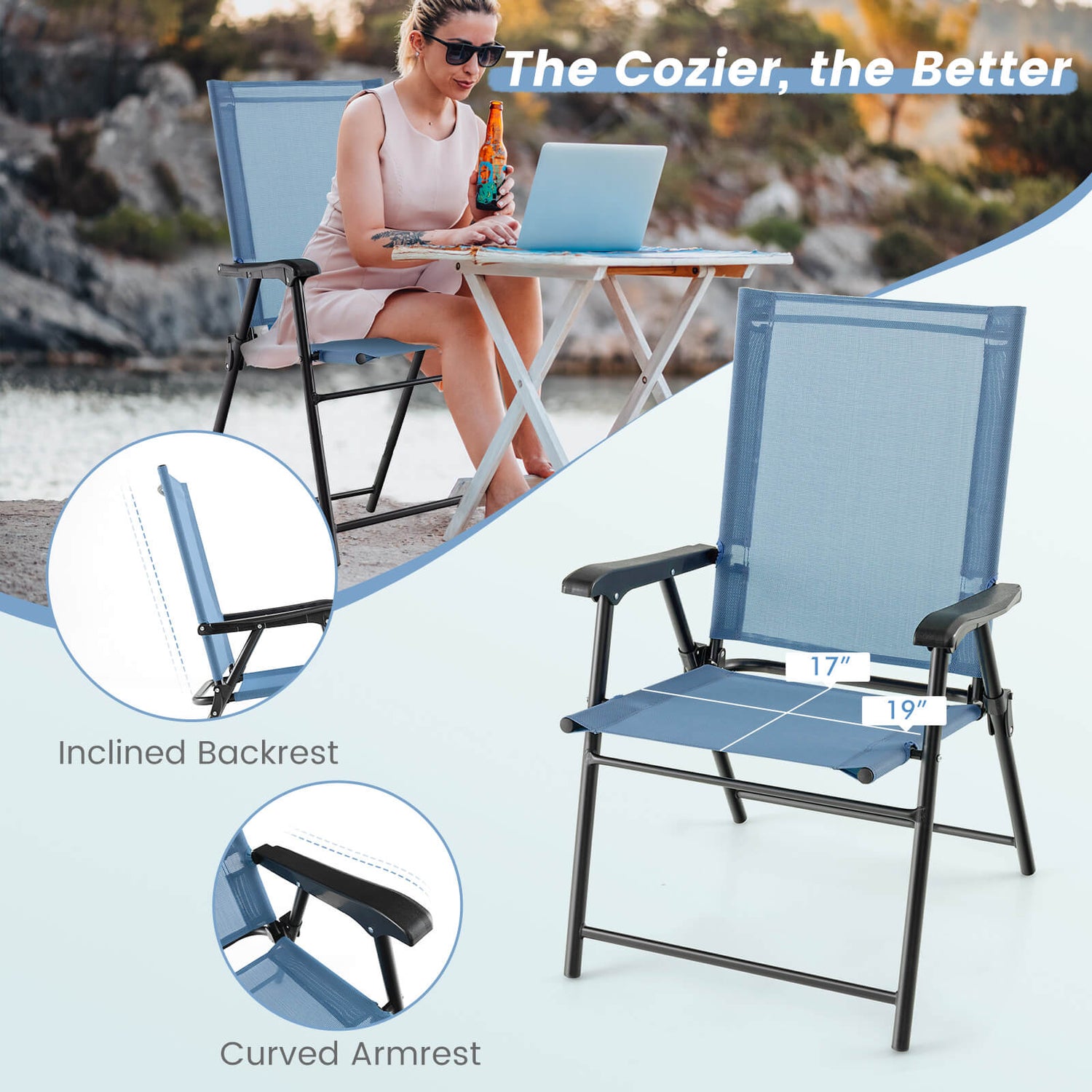 2 Set of Patio Dining Chair with Armrests and Metal Frame