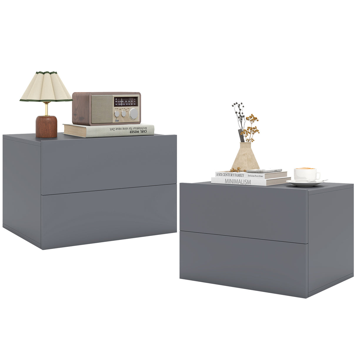 2 Storage Drawers Wall Mounted Floating Nightstand for Bedroom