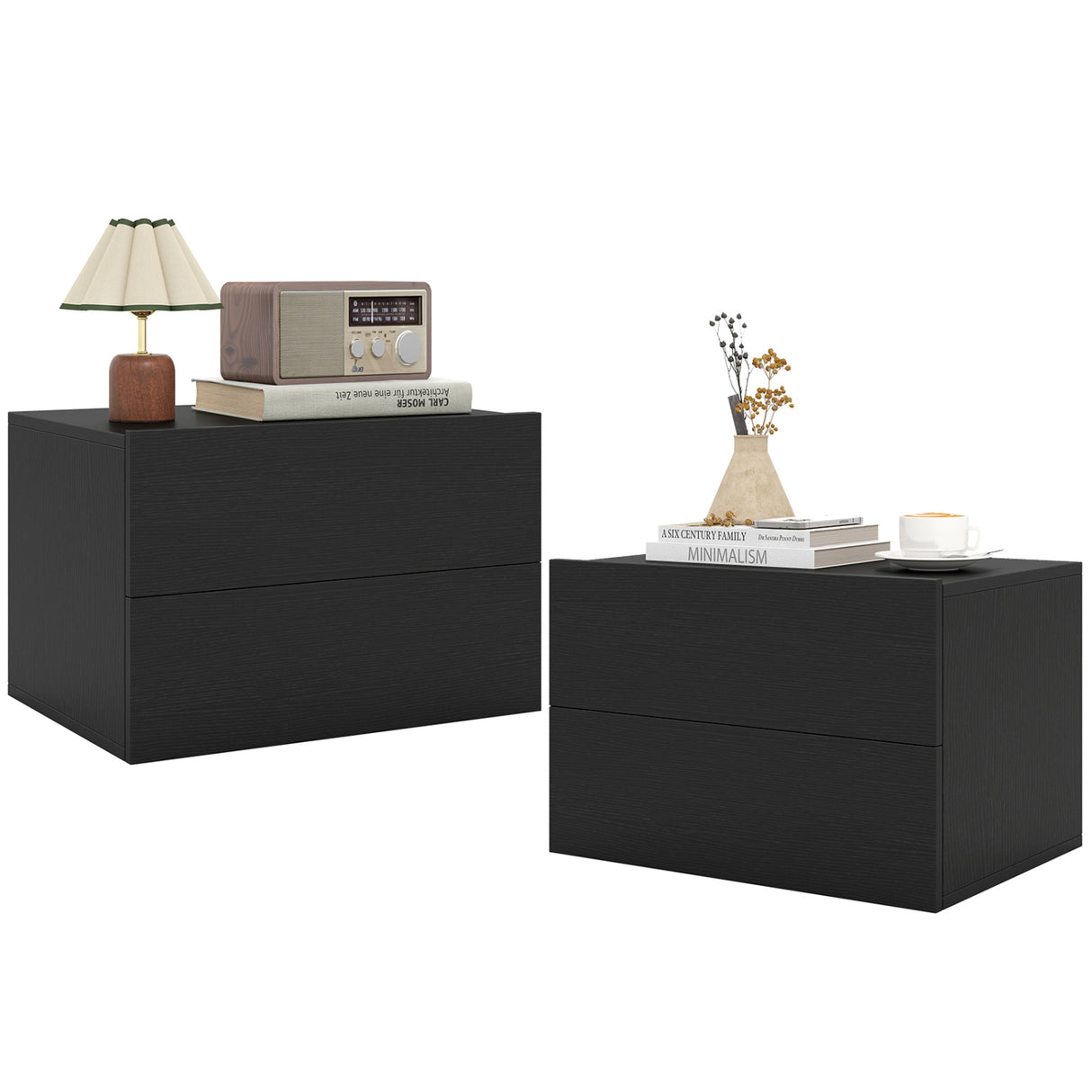 2 Storage Drawers Wall Mounted Floating Nightstand for Bedroom