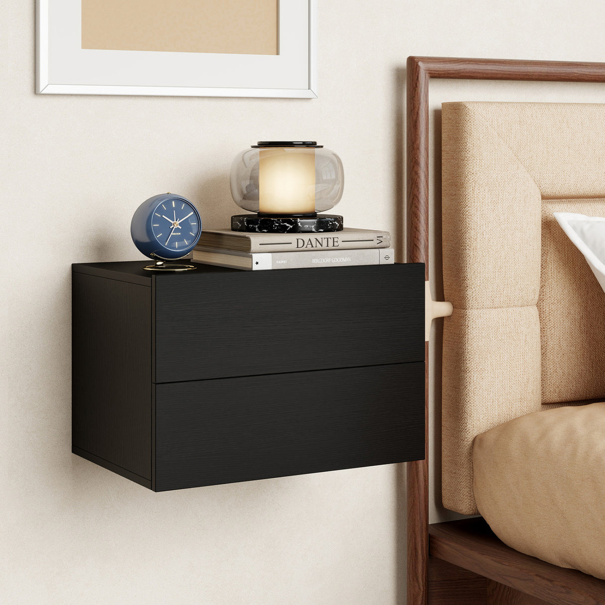 2 Storage Drawers Wall Mounted Floating Nightstand for Bedroom