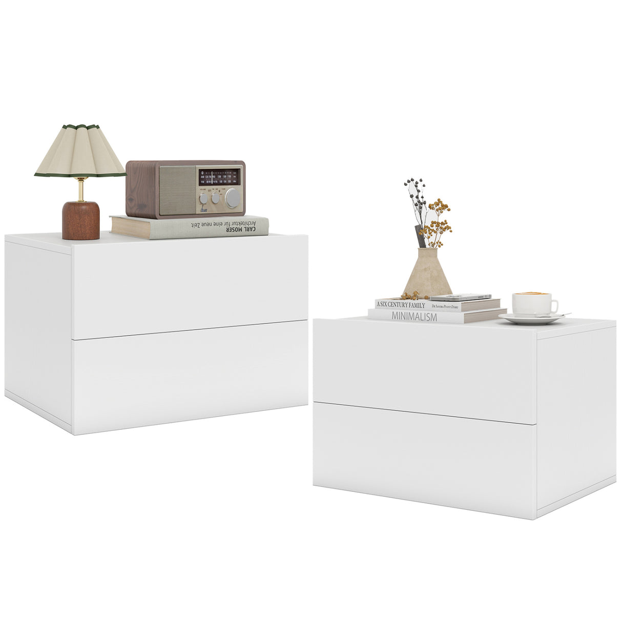 2 Storage Drawers Wall Mounted Floating Nightstand for Bedroom