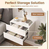 2 Storage Drawers Wall Mounted Floating Nightstand for Bedroom