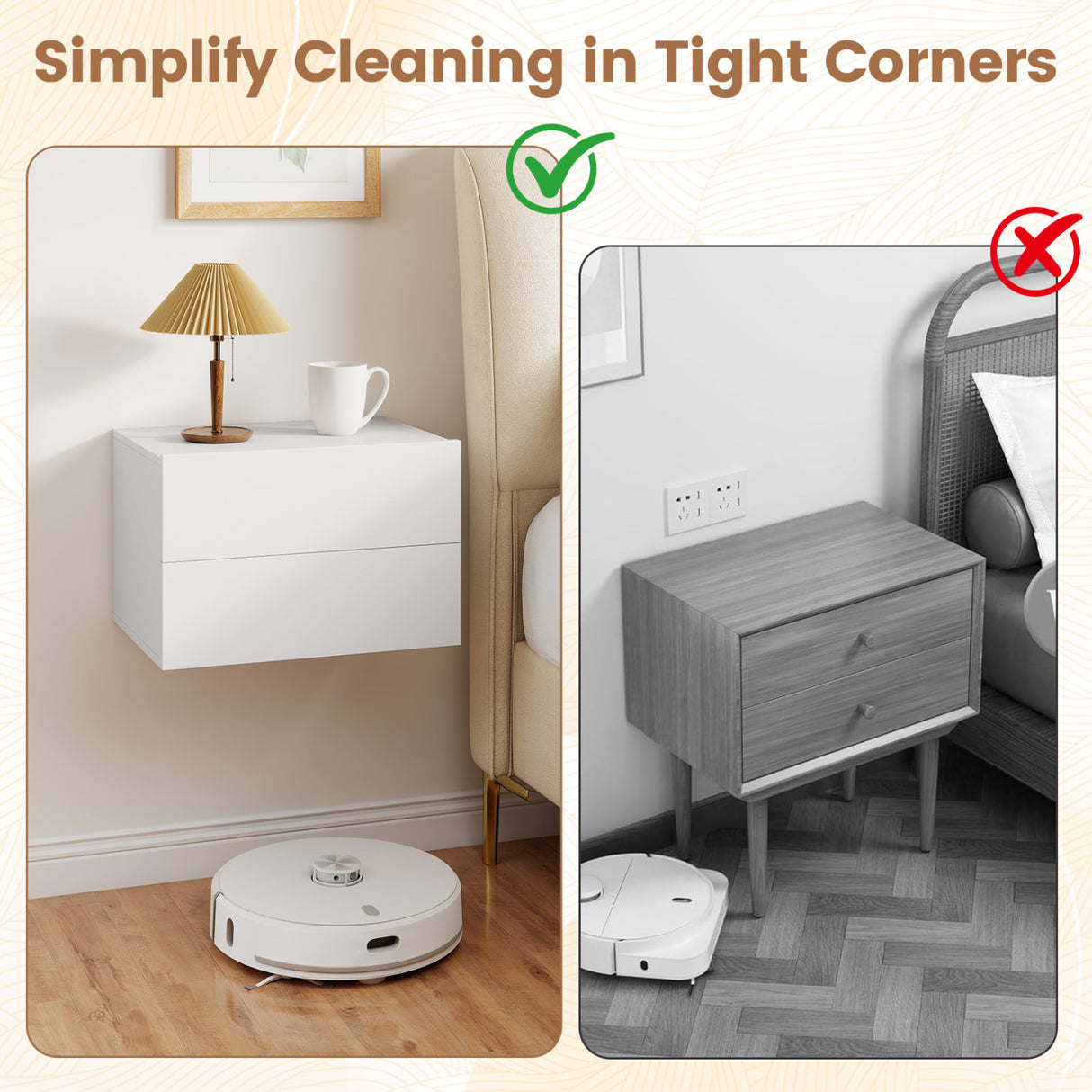 2 Storage Drawers Wall Mounted Floating Nightstand for Bedroom