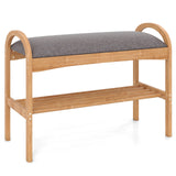 2-Tier Bamboo Shoe Bench with Padded Cushion and Shelf-Gray