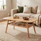 2-Tier Boho Rattan Coffee Table with Rounded Corners
