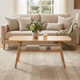 2-Tier Boho Rattan Coffee Table with Rounded Corners