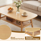 2-Tier Boho Rattan Coffee Table with Rounded Corners