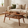 2-Tier Boho Rattan Coffee Table with Rounded Corners
