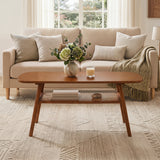 2-Tier Boho Rattan Coffee Table with Rounded Corners
