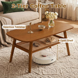 2-Tier Boho Rattan Coffee Table with Rounded Corners