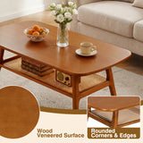 2-Tier Boho Rattan Coffee Table with Rounded Corners
