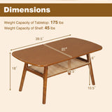 2-Tier Boho Rattan Coffee Table with Rounded Corners