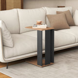 2-Tier C-Shaped Side Table with Universal Wheels and Shelf-Rustic Brown