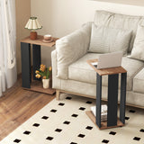 2-Tier C-Shaped Side Table with Universal Wheels and Shelf-Rustic Brown