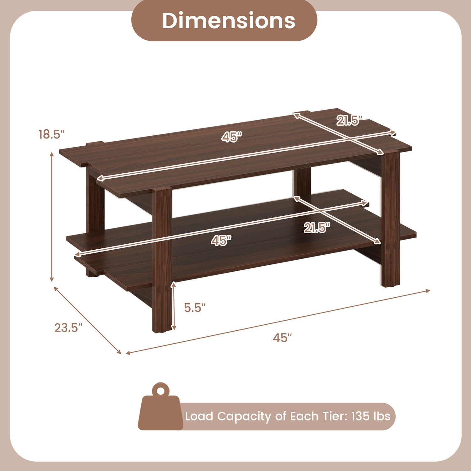2-Tier Coffee Table Slatted Wood Center Table with Storage Shelf