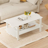 2-Tier Coffee Table Slatted Wood Center Table with Storage Shelf