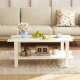 2-Tier Coffee Table Slatted Wood Center Table with Storage Shelf