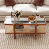 2-Tier Coffee Table with Storage and Tempered Glass Tabletop
