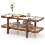 2-Tier Coffee Table with Storage and Tempered Glass Tabletop