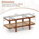2-Tier Coffee Table with Storage and Tempered Glass Tabletop