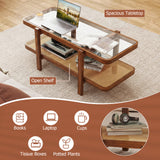 2-Tier Coffee Table with Storage and Tempered Glass Tabletop