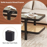 2-Tier Coffee Table with Storage and Tempered Glass Tabletop