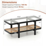 2-Tier Coffee Table with Storage and Tempered Glass Tabletop