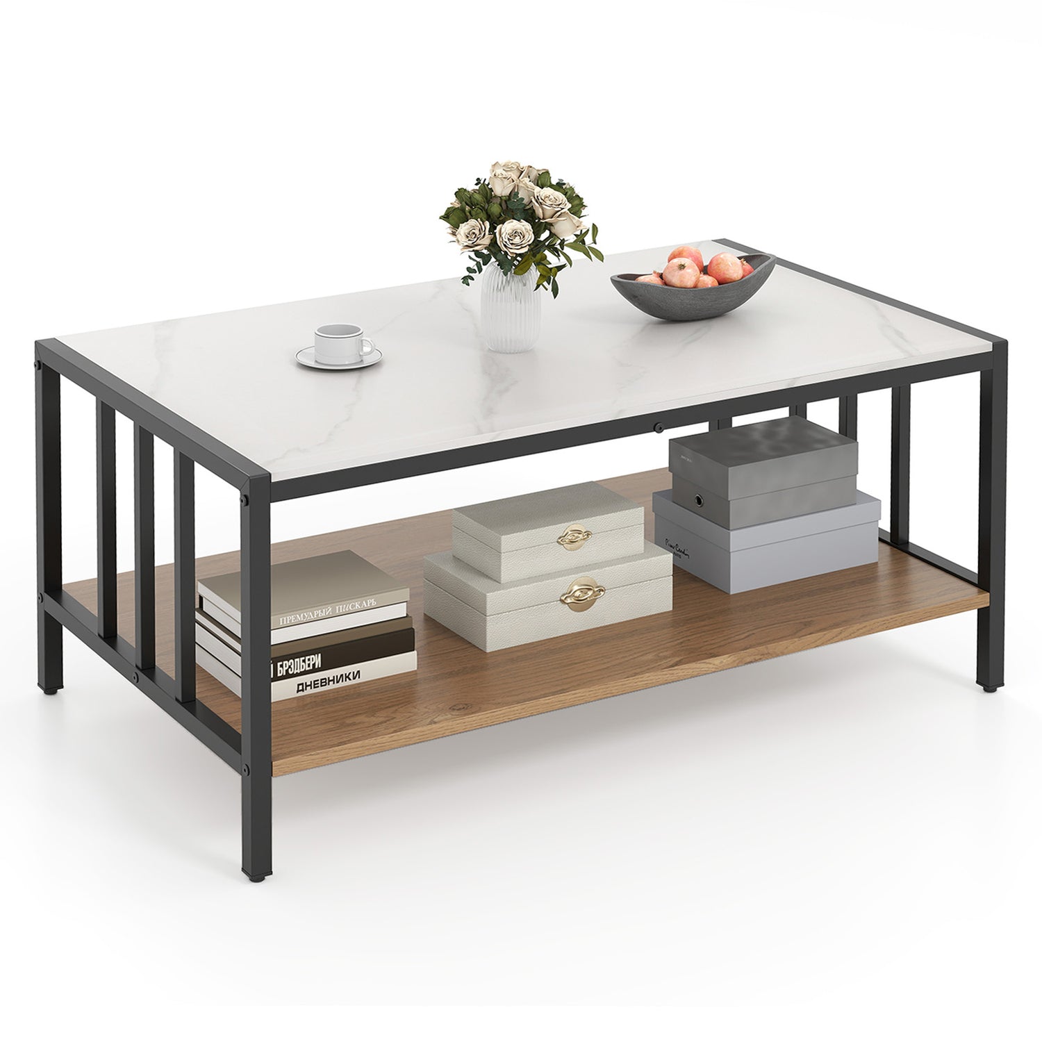 2 Tier Coffee Table with Sintered Stone Tabletop-White
