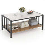 2 Tier Coffee Table with Sintered Stone Tabletop-White