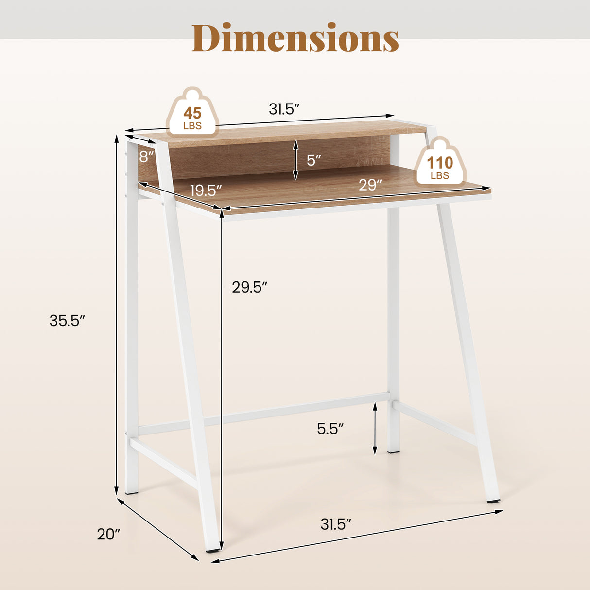 2 Tier Computer Desk PC Laptop Table Study Writing Home Office Workstation New