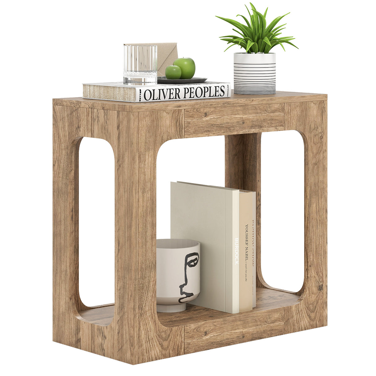 2-Tier End Table with Storage Shelf for Living Room-Oak