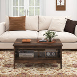 2-Tier Farmhouse Coffee Table with Open Shelf and Woven Decorations for Living Room