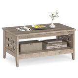 2-Tier Farmhouse Coffee Table with Open Shelf and Woven Decorations for Living Room