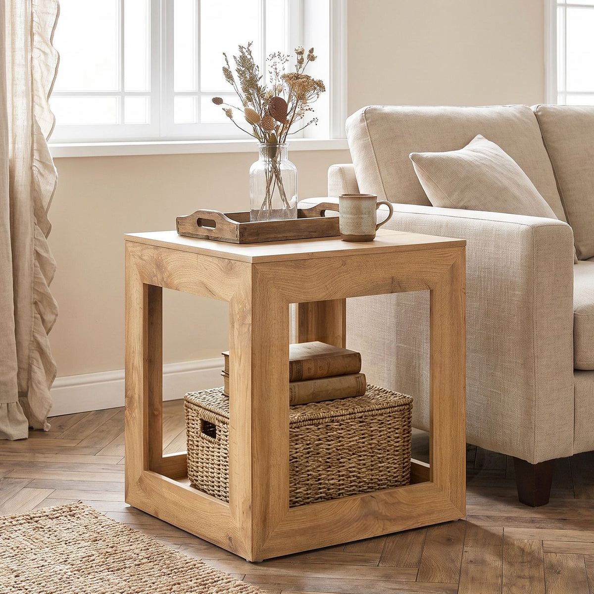 2-Tier Farmhouse End Table with Storage Shelf-Set of 2