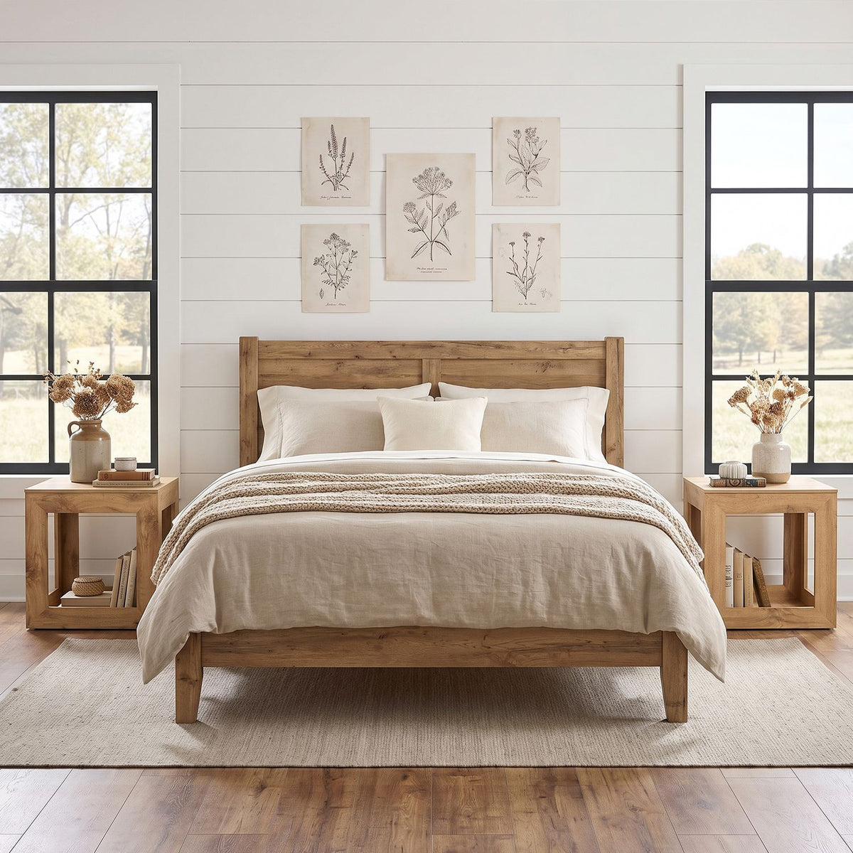 2-Tier Farmhouse End Table with Storage Shelf-Set of 2