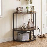 2-Tier Half Moon Console Table with Power Outlets and Storage Shel for Hallway