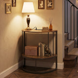 2-Tier Half Moon Console Table with Power Outlets and Storage Shel for Hallway